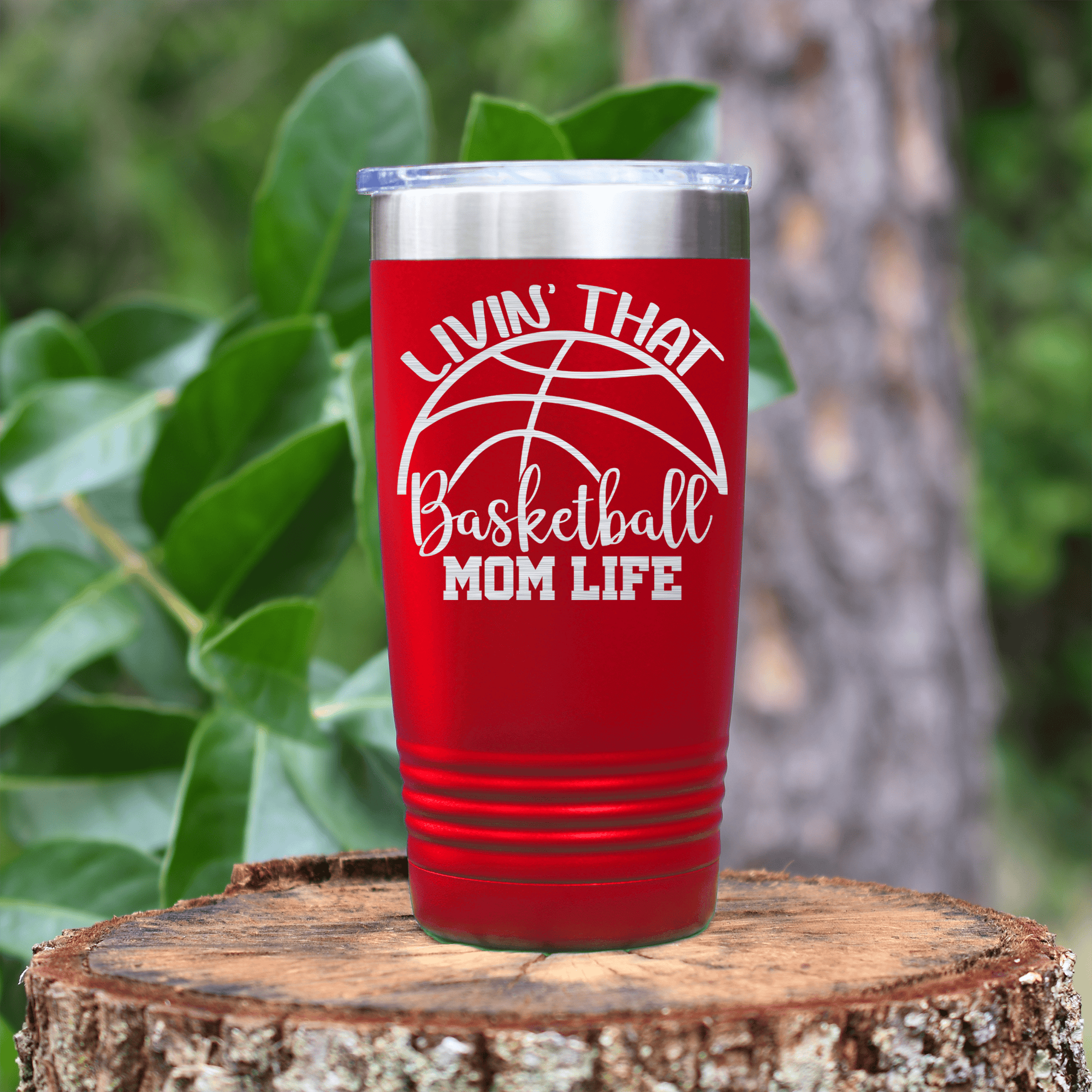 Red basketball tumbler Basketball Moms Daily Grind