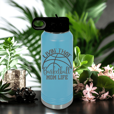 Light Blue Basketball Water Bottle With Basketball Moms Daily Grind Design