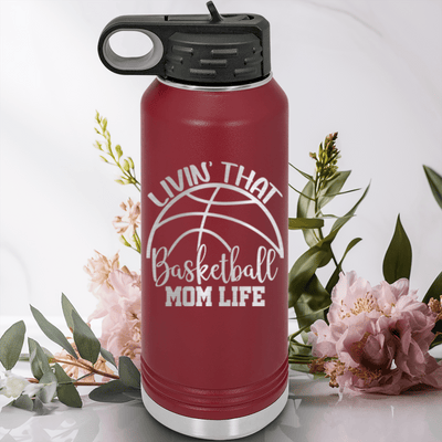 Maroon Basketball Water Bottle With Basketball Moms Daily Grind Design