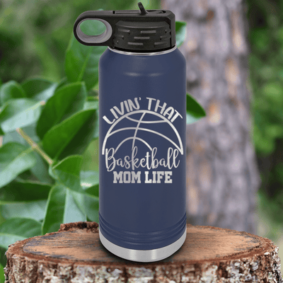 Navy Basketball Water Bottle With Basketball Moms Daily Grind Design