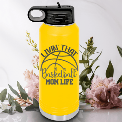Yellow Basketball Water Bottle With Basketball Moms Daily Grind Design