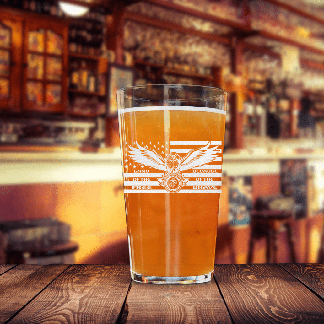 Unique Personalized Because Of The Brave Pint Glass Customized Military Retirement Pint Glasses Gifts for Men by Groovy Guy