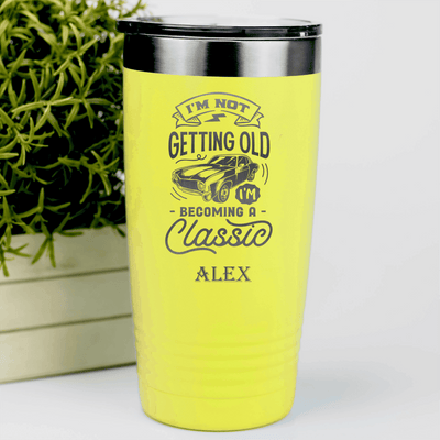 Yellow Funny Old Man Tumbler With Becomming A Classic Design