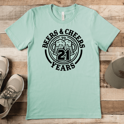 Mens Light Green T Shirt with Beers-And-Cheers design