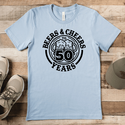 Mens Light Blue T Shirt with Beers-N-Cheers-50 design