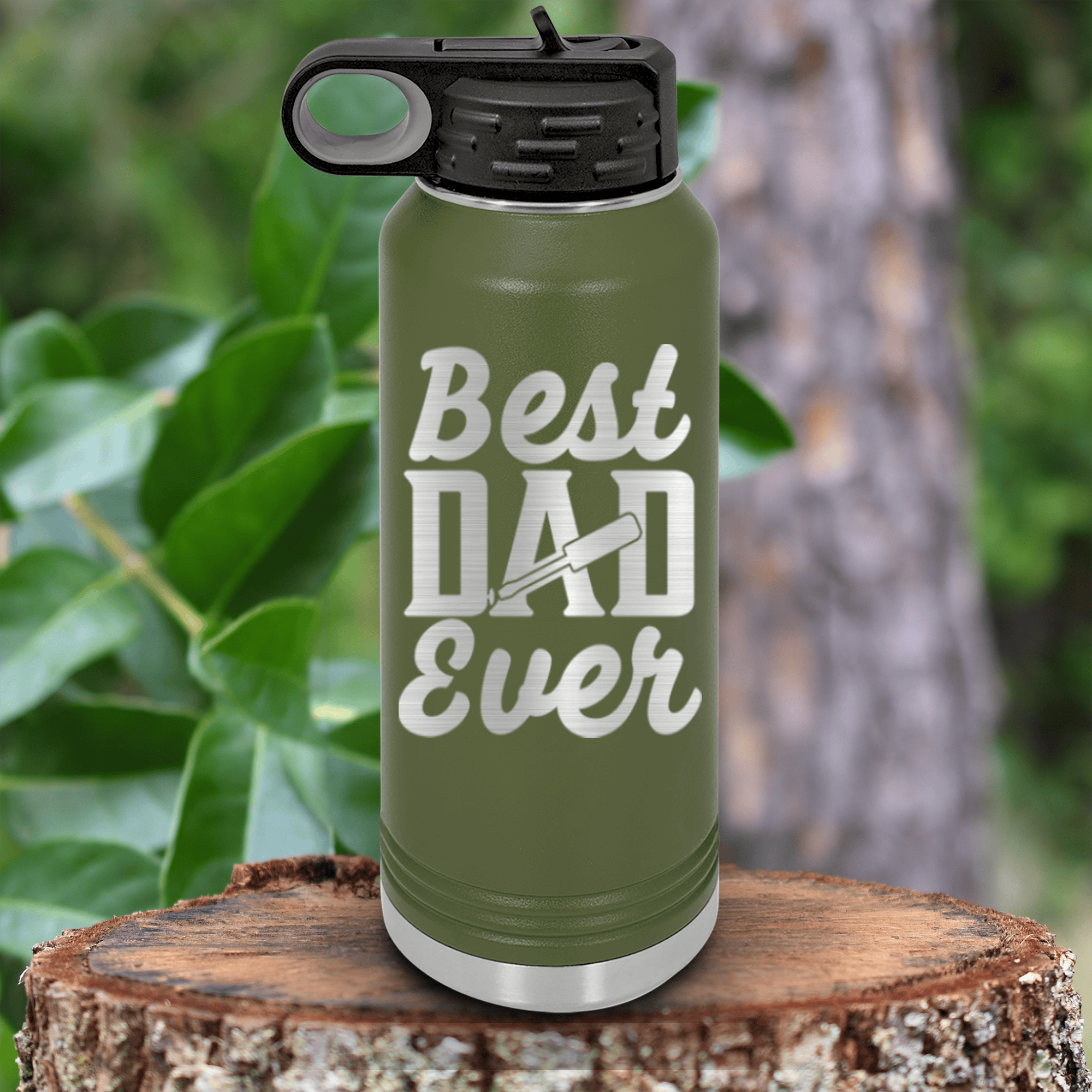 Military Green Fathers Day Water Bottle With Best Dad Ever Design