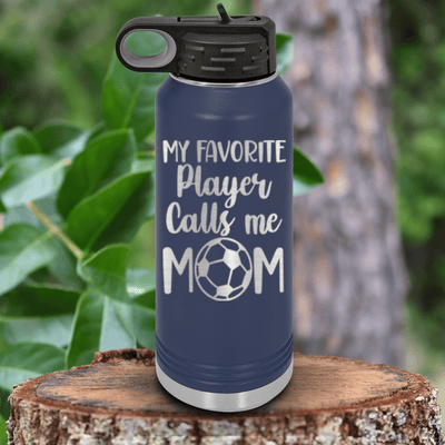 Navy Soccer Water Bottle With Best Soccer Mom Design