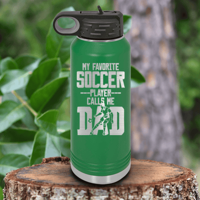 Green Soccer Water Bottle With Best Soccer Player Calls Me Dad Design