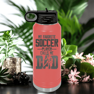 Salmon Soccer Water Bottle With Best Soccer Player Calls Me Dad Design