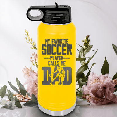 Yellow Soccer Water Bottle With Best Soccer Player Calls Me Dad Design