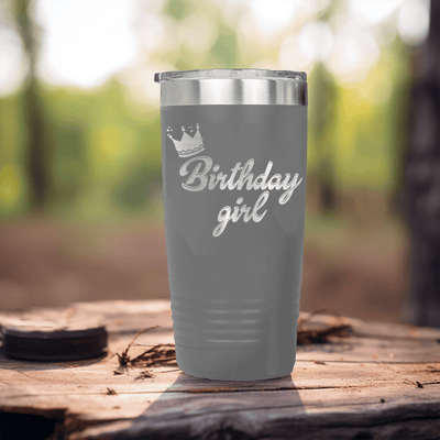 Grey Birthday Tumbler With Birthday Girl Design