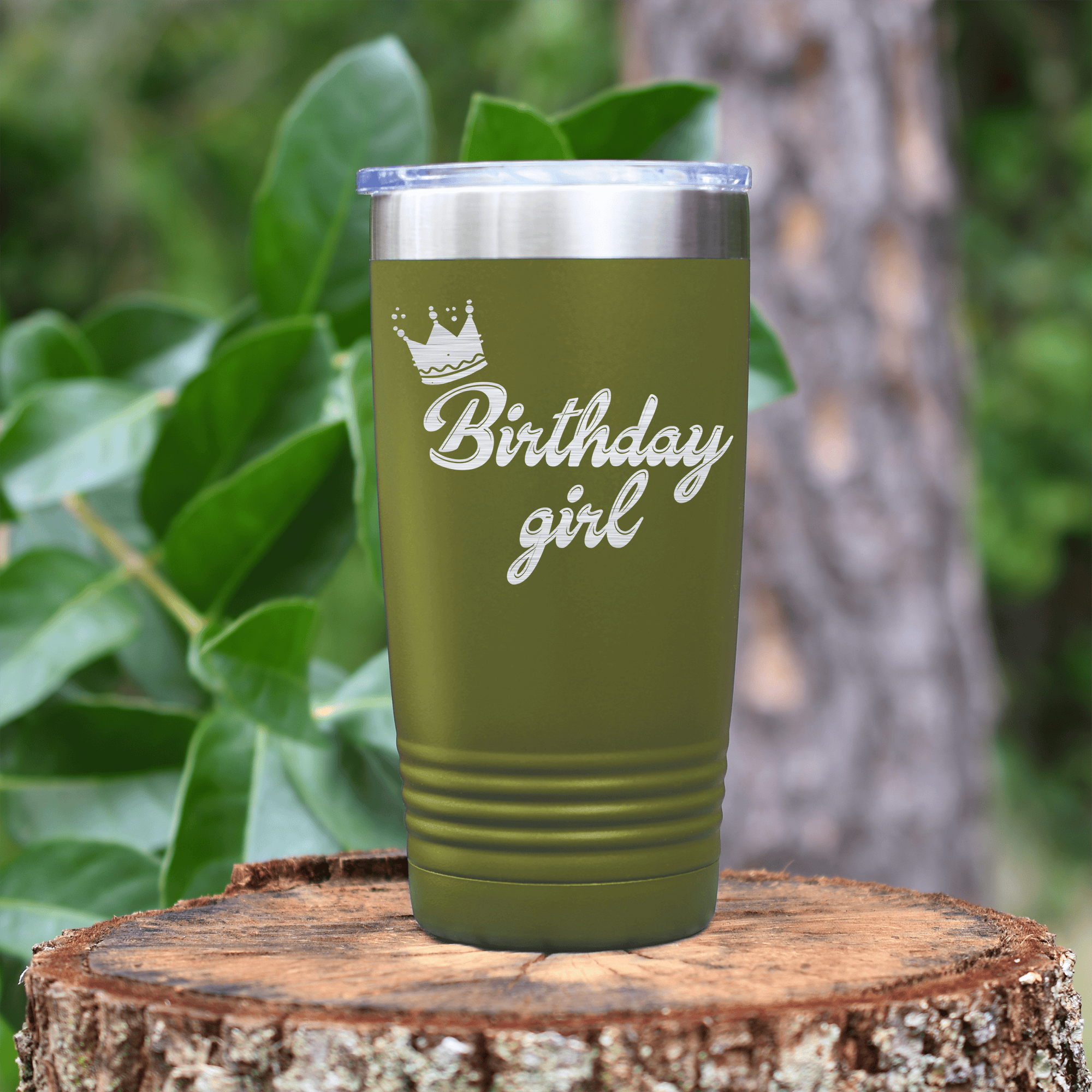 Military Green Birthday Tumbler With Birthday Girl Design