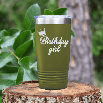 Military Green Birthday Tumbler With Birthday Girl Design