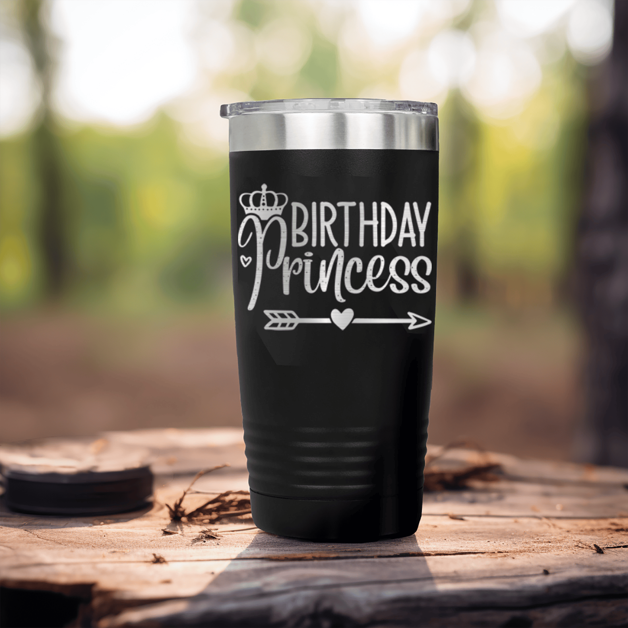 Black Birthday Tumbler With Birthday Princess Arrow Design