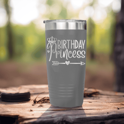 Grey Birthday Tumbler With Birthday Princess Arrow Design