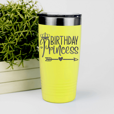 Yellow Birthday Tumbler With Birthday Princess Arrow Design