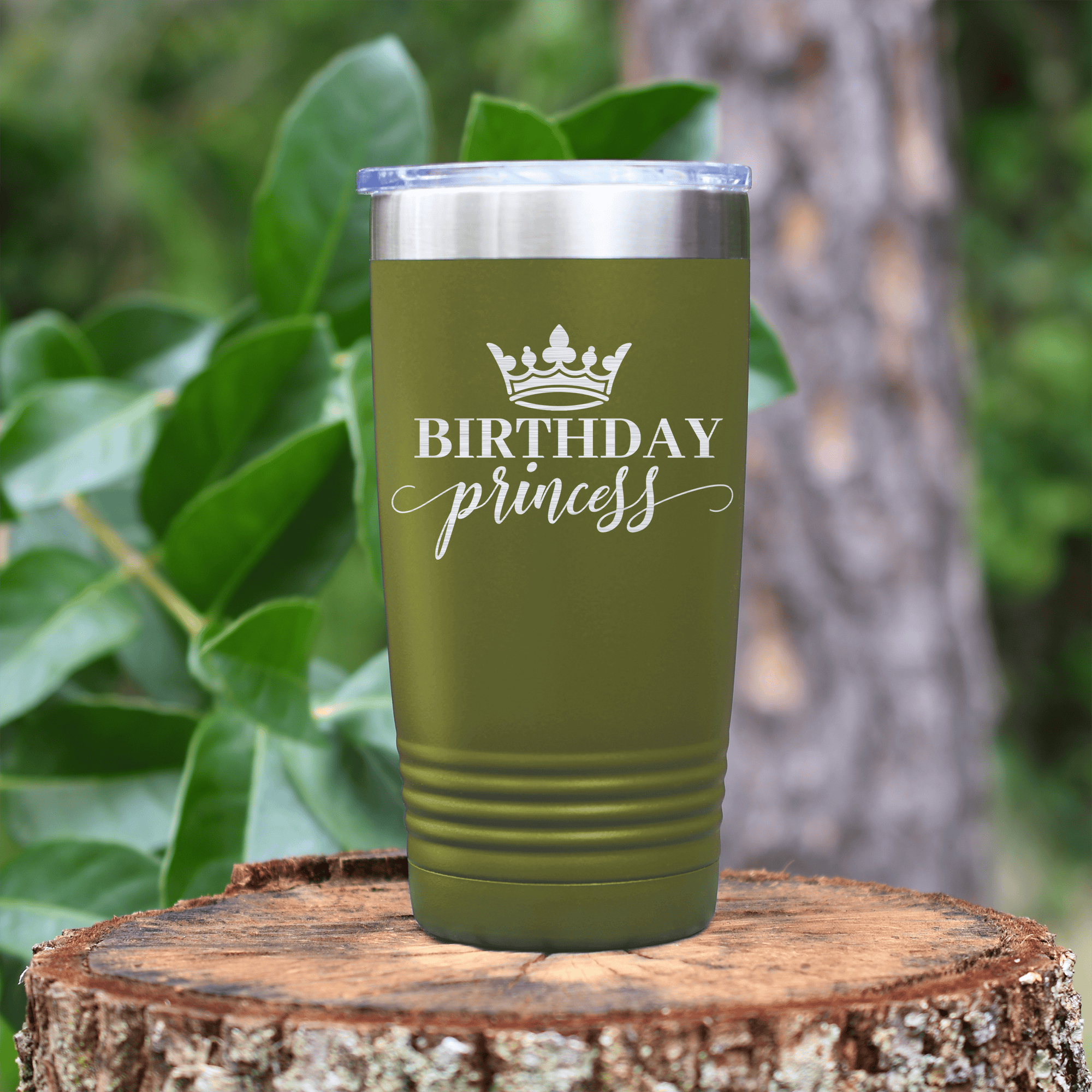 Military Green Birthday Tumbler With Birthday Princess Design