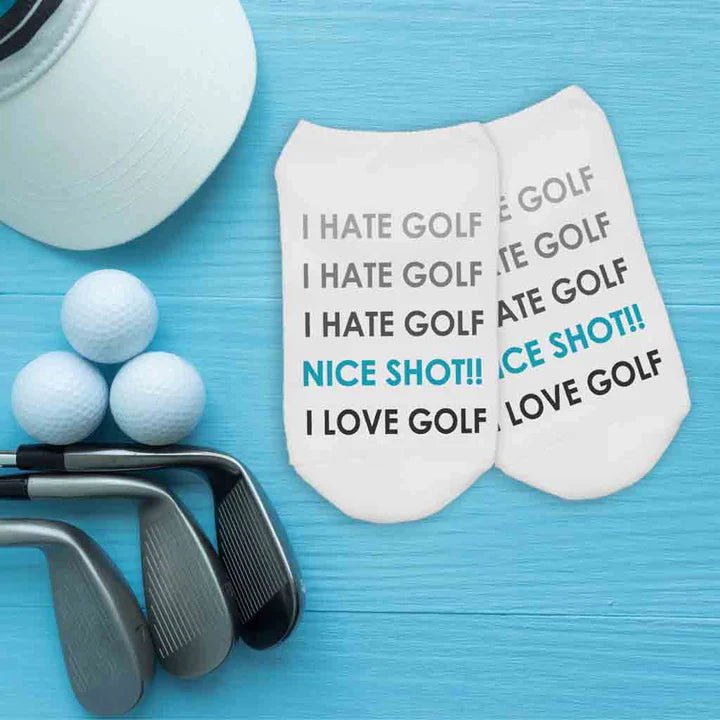 Unique Personalized Love/Hate Golf No - Show Socks Customized Socks Gifts for Men by Groovy Guy