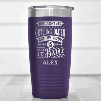 Purple Funny Old Man Tumbler With Body Doesnt Agree Design