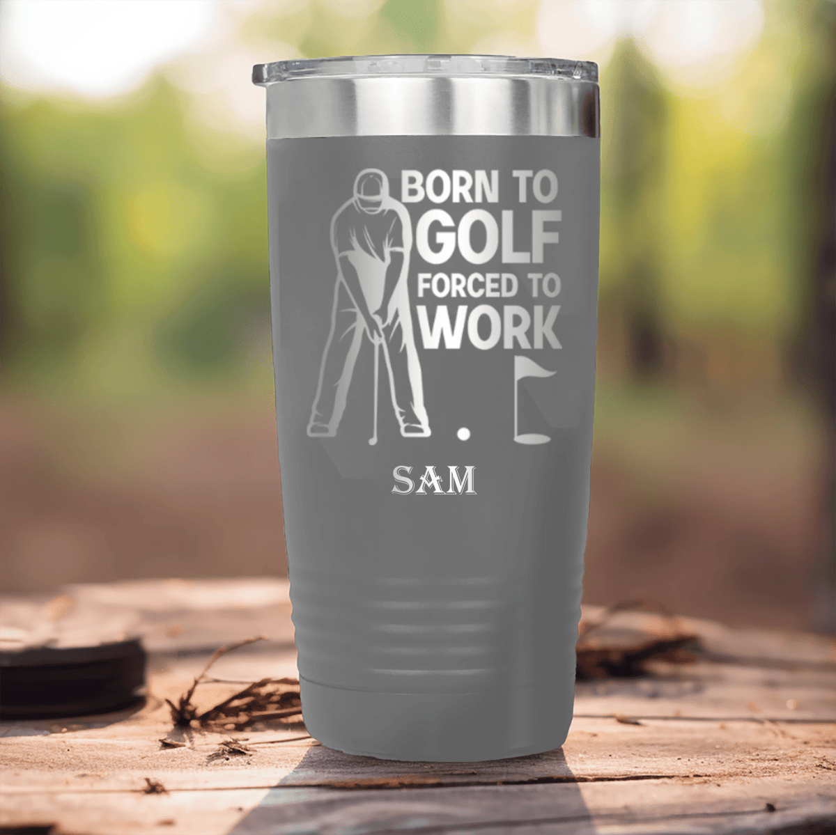 Grey Golf Tumbler With Born To Golf Design