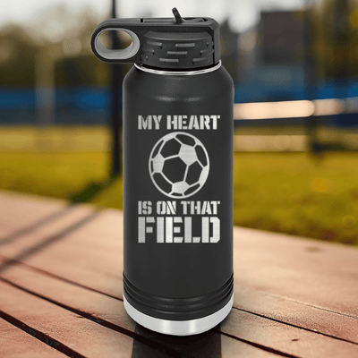 Black Soccer Water Bottle With Boundless Love For The Soccer Field Design