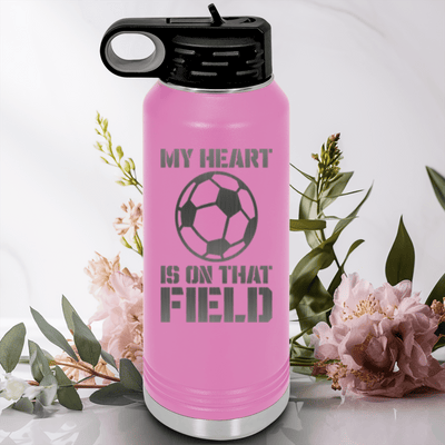 Light Purple Soccer Water Bottle With Boundless Love For The Soccer Field Design