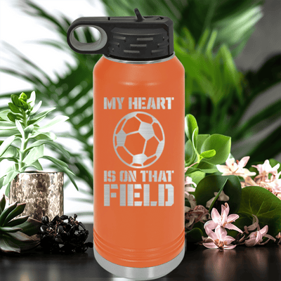 Orange Soccer Water Bottle With Boundless Love For The Soccer Field Design