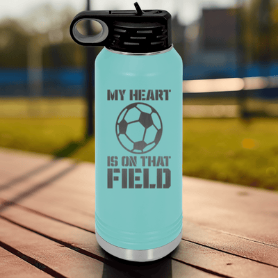 Teal Soccer Water Bottle With Boundless Love For The Soccer Field Design