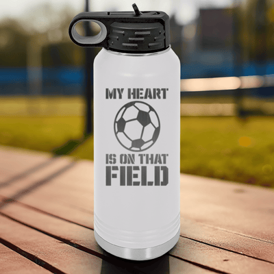 White Soccer Water Bottle With Boundless Love For The Soccer Field Design
