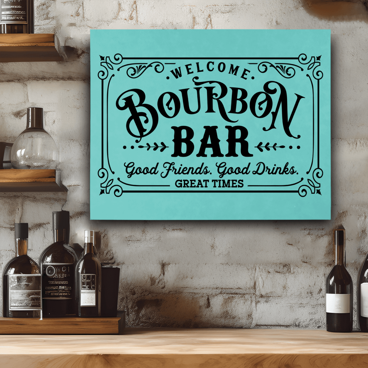 Teal Leather Wall Decor With Bourbon Bar Design