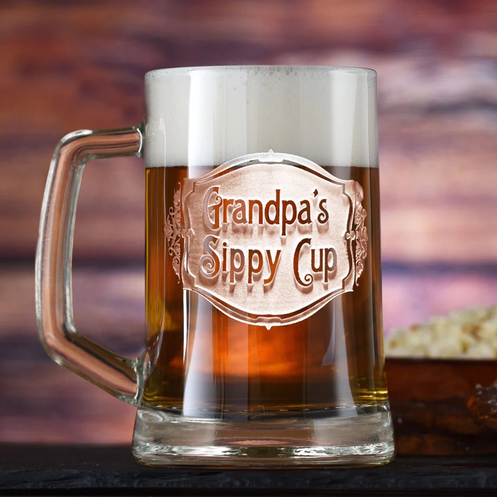Unique Personalized Dad's Sippy Cup | 23 oz Father's Day Mug in 3D Engraving Customized Drinking Glass Gifts for Men by Groovy Guy