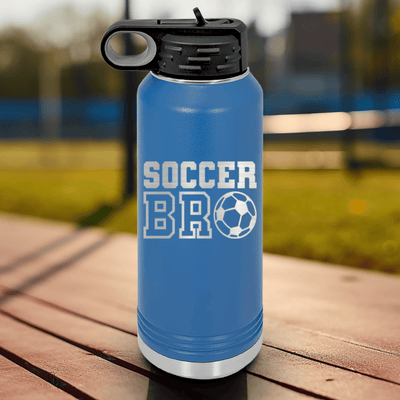 Blue Soccer Water Bottle With Brothers Soccer Vibes Design
