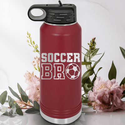 Maroon Soccer Water Bottle With Brothers Soccer Vibes Design