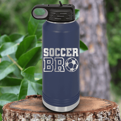 Navy Soccer Water Bottle With Brothers Soccer Vibes Design