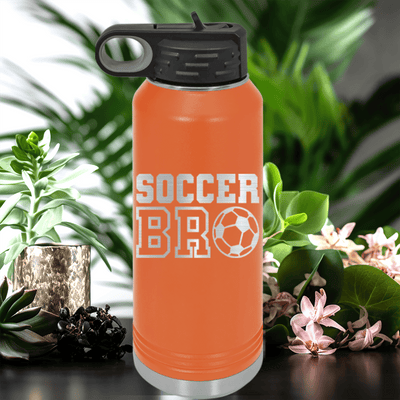 Orange Soccer Water Bottle With Brothers Soccer Vibes Design