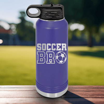 Purple Soccer Water Bottle With Brothers Soccer Vibes Design