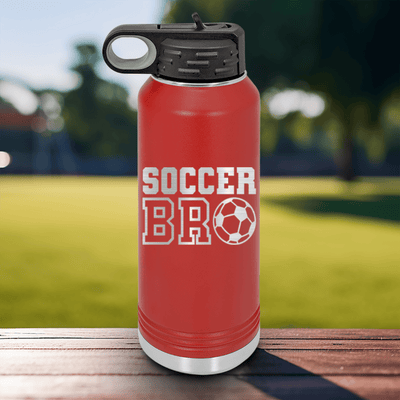 Red Soccer Water Bottle With Brothers Soccer Vibes Design