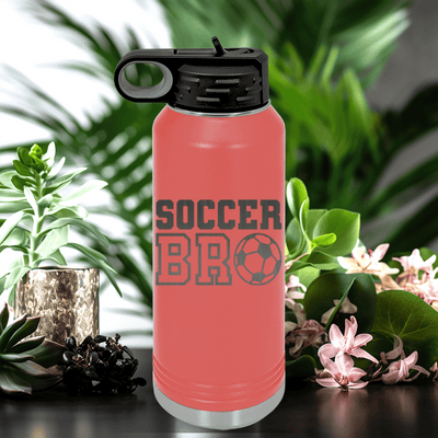 Salmon Soccer Water Bottle With Brothers Soccer Vibes Design