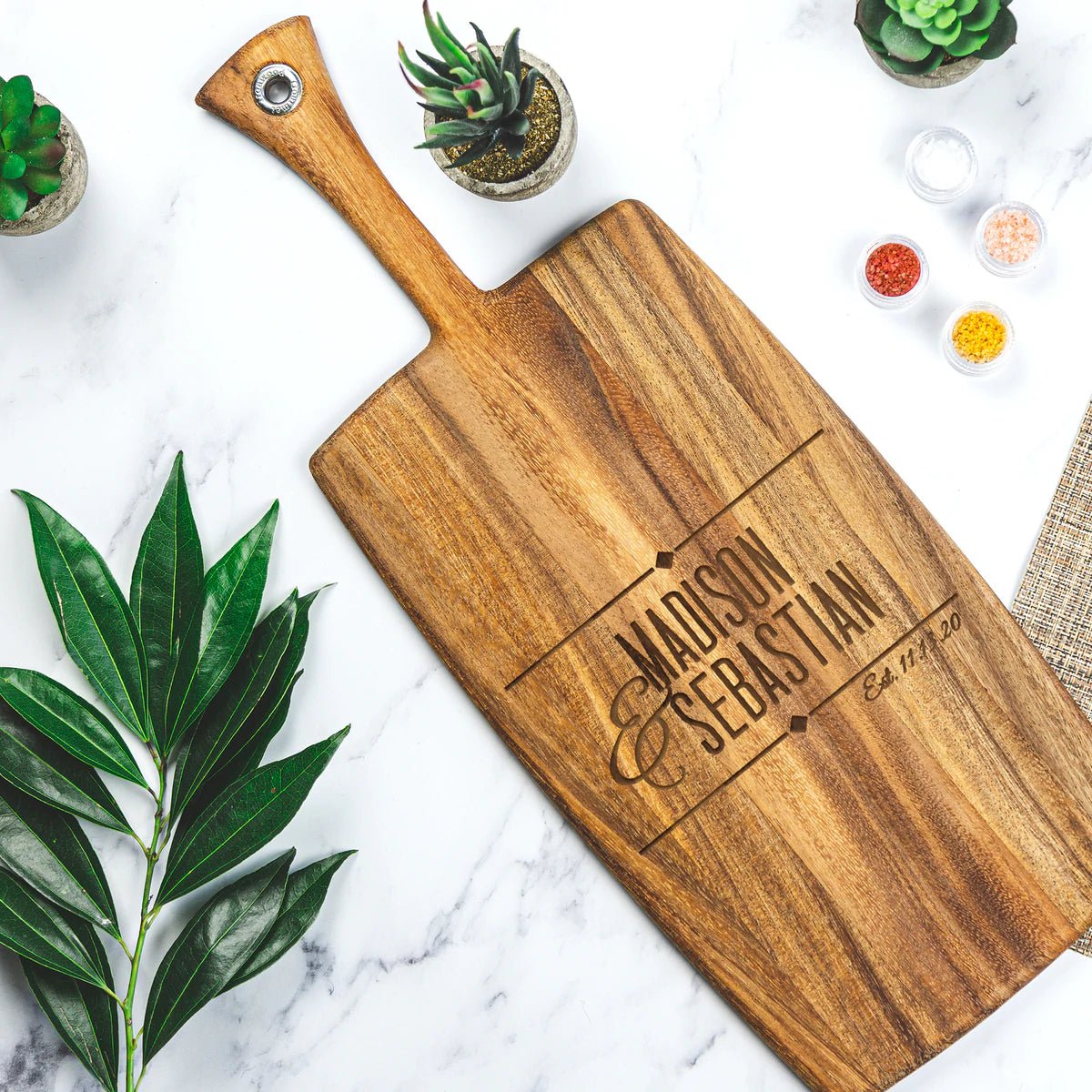 Unique Personalized Newlywed Personalized Charcuterie Plate - Design: N2 Customized Cutting Board Gifts for Men by Groovy Guy