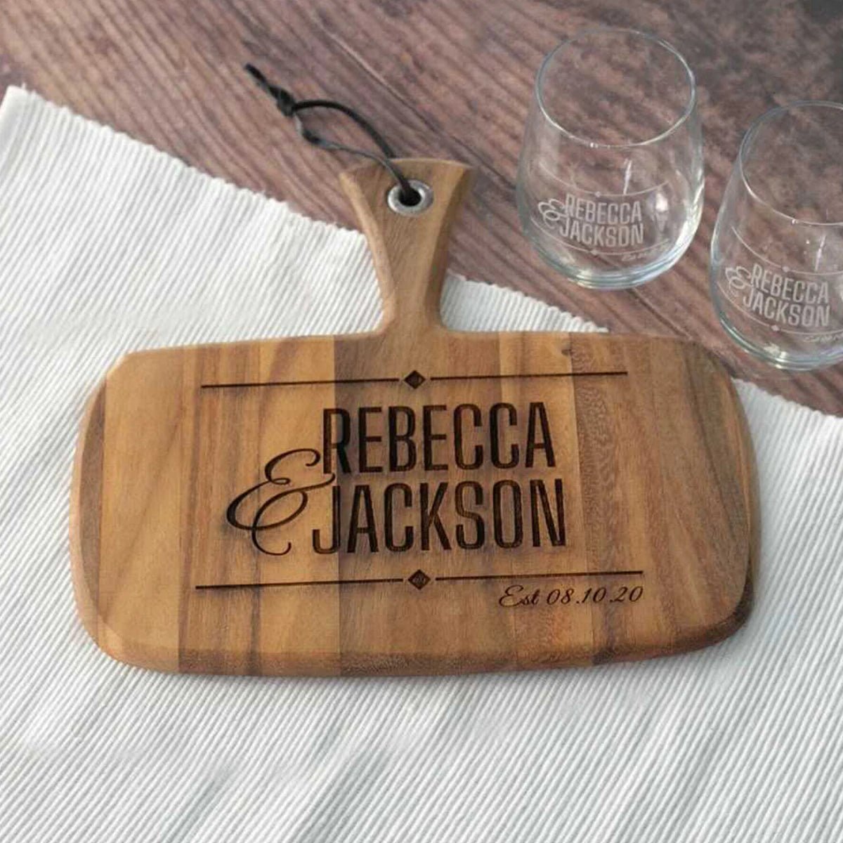 Unique Personalized Couples Wine & Cheese Set - Design: N2 Customized Cutting Board Gifts for Men by Groovy Guy