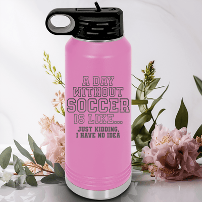 Light Purple Soccer Water Bottle With Cant Imagine A Day Without Soccer Design