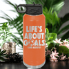 Orange Soccer Water Bottle With Celebrating Scores And Teamwork Design