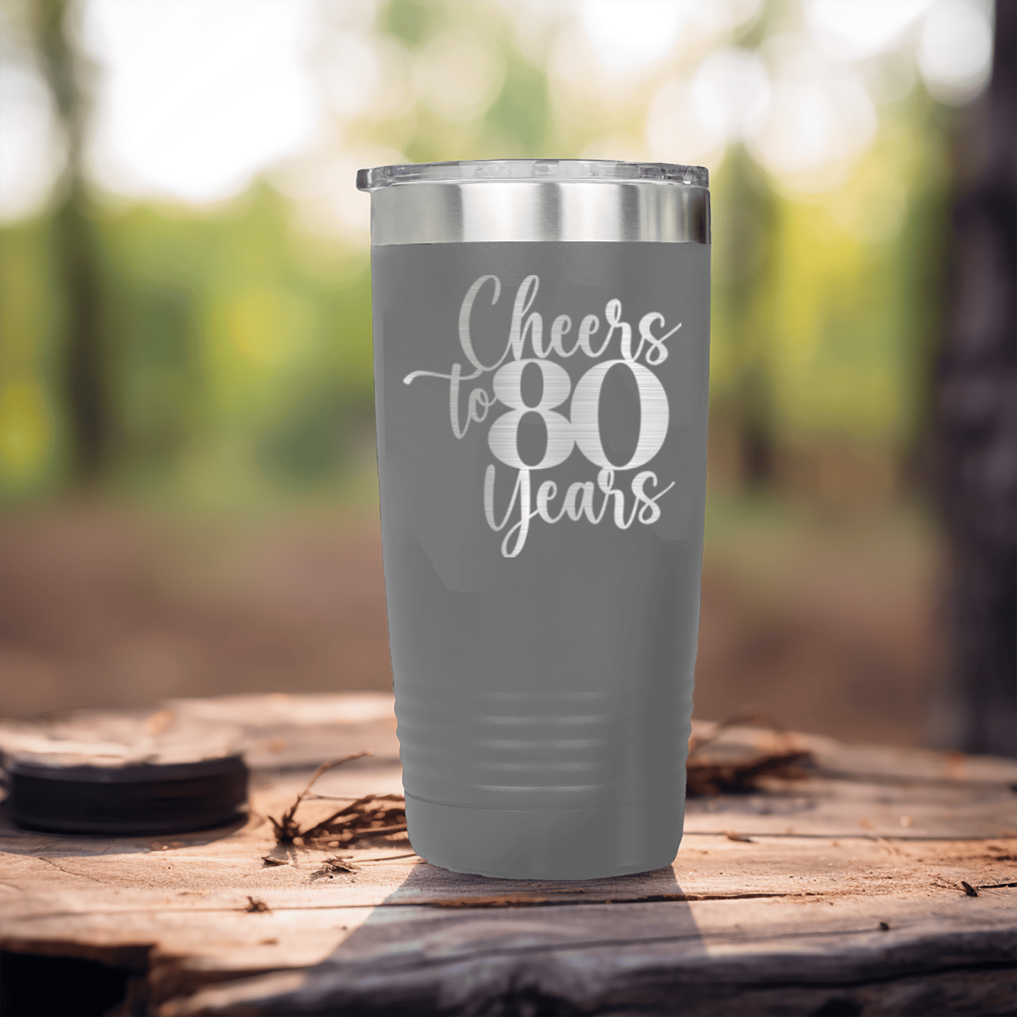 Grey Birthday Tumbler With Cheers To Eighty Years Design