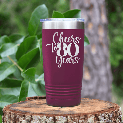 Maroon Birthday Tumbler With Cheers To Eighty Years Design