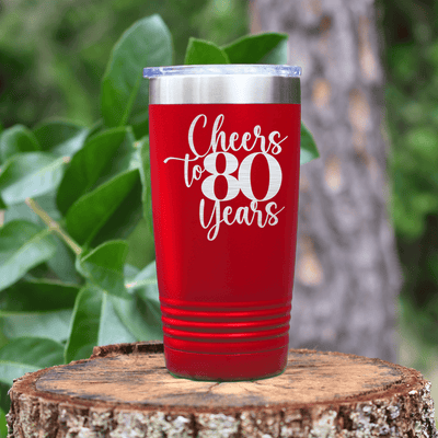 Red Birthday Tumbler With Cheers To Eighty Years Design