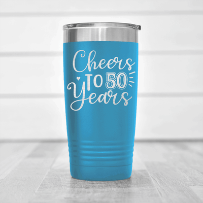 Light Blue Birthday Tumbler With Cheers To Fifty Design