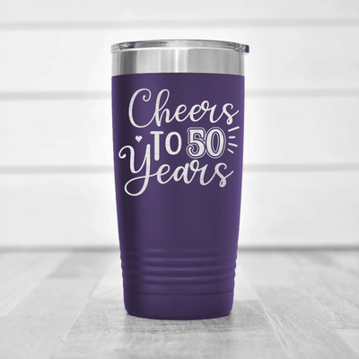 Purple Birthday Tumbler With Cheers To Fifty Design