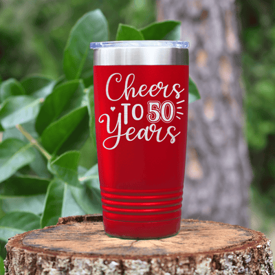 Red Birthday Tumbler With Cheers To Fifty Design