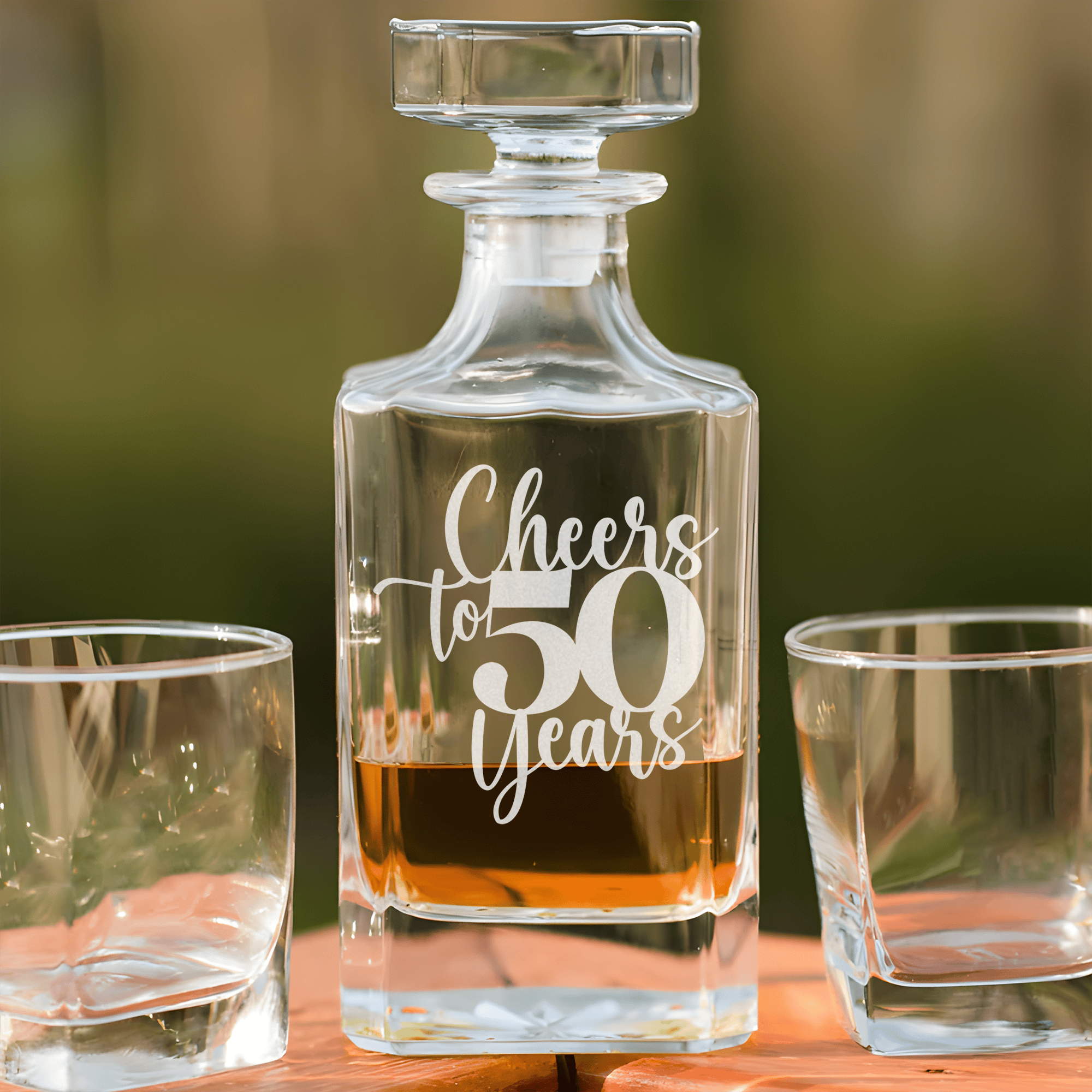 Birthday Whiskey Decanter With Cheers To Fifty Years Design