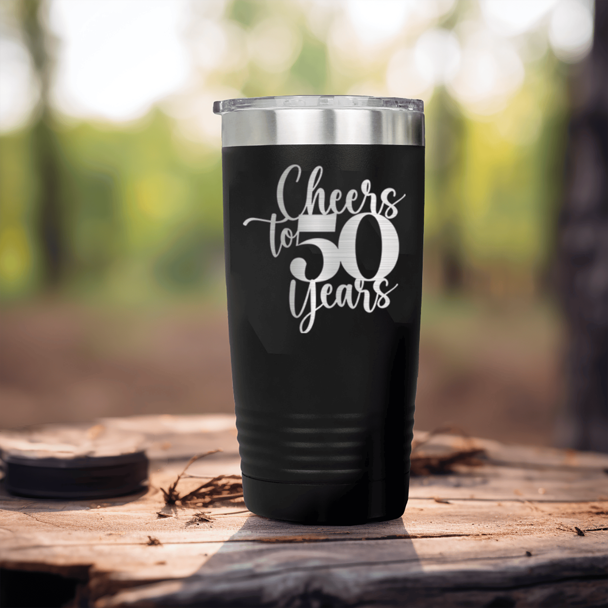 Black Birthday Tumbler With Cheers To Fifty Years Design